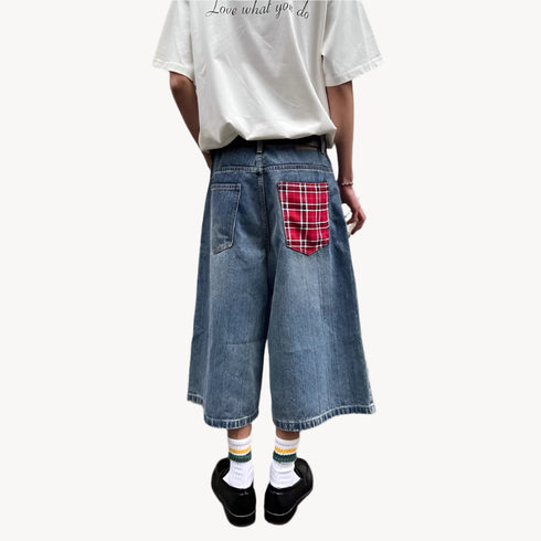 Men's Y2K Baggy Vintage Blue Jorts – Wide Leg Denim Shorts